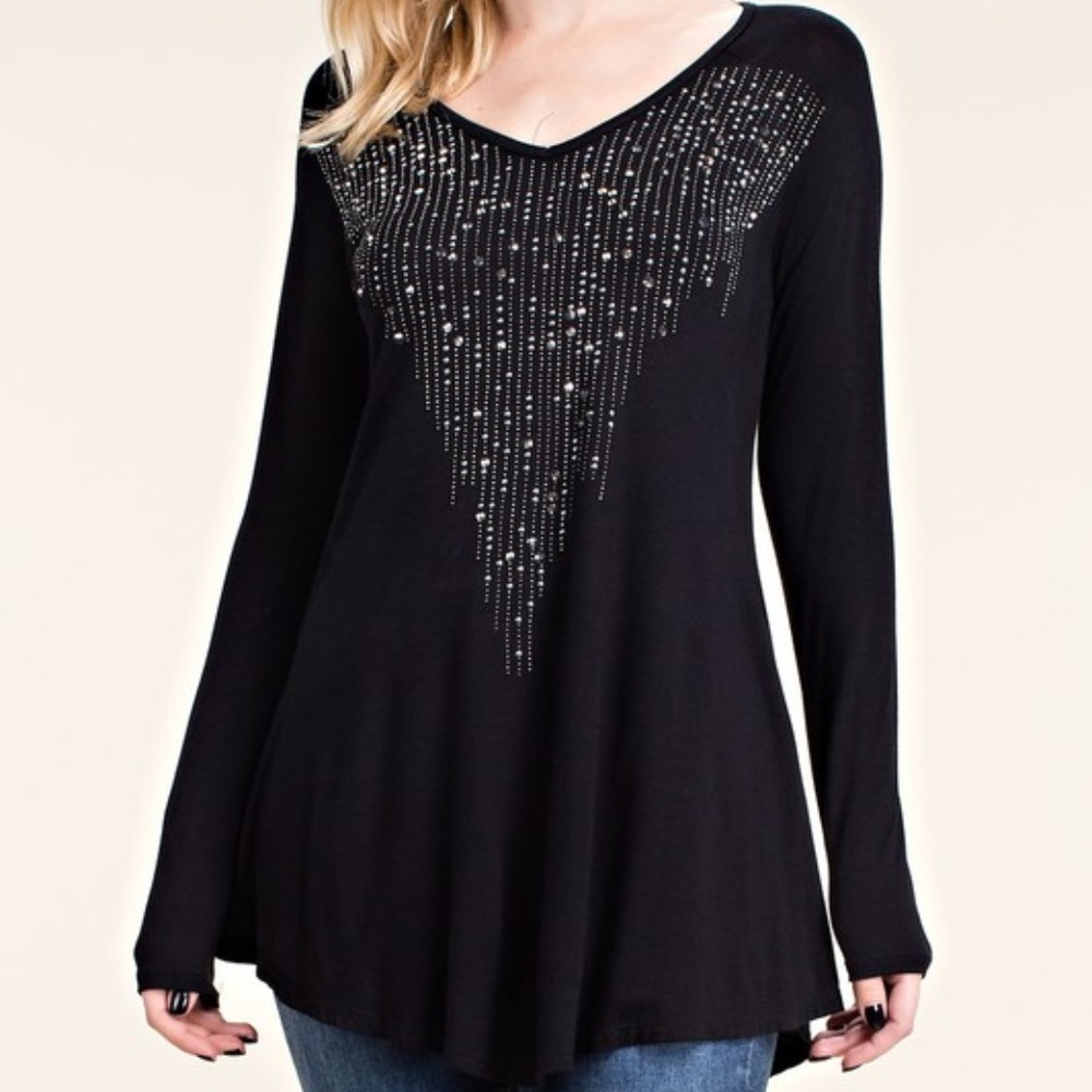 NEW VOCAL TUNIC SHIRT BLACK SM-3X rhinestones sexy WESTERN rocker biker harley - Picture 1 of 5